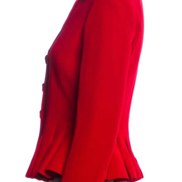 Moschino Red Peplum Black Velvet Trim Ace Spade Jacket 8 ALICE WONDERLAND BLAZER - Picture 6 of 15